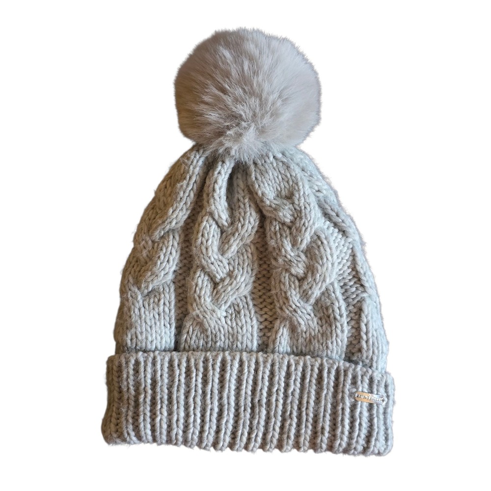 Steve Madden Cable Knit Beanie Hat with Pom Winter Warm One Size